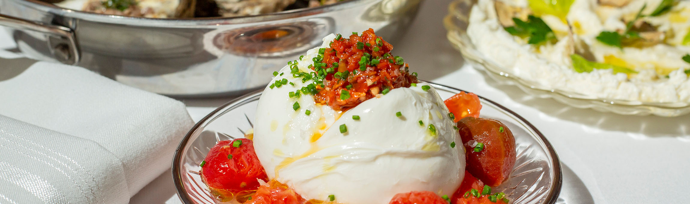 Burrata with caviar served at Cento restaurant in German Village, Columbus, Ohio.