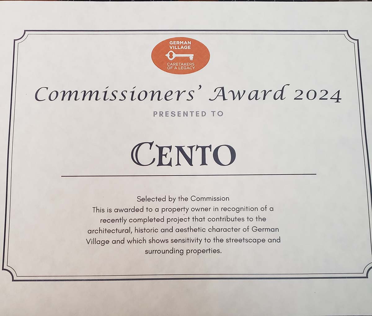 Commissioners Award 2024 awarded to Cento